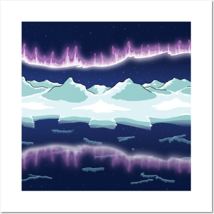 Aurora over snowy mountain Posters and Art